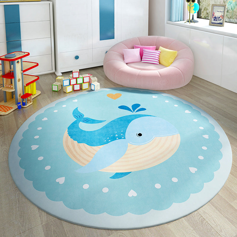 Trendy Kids Room Rug Multi Colored Cartoon Animal Print Indoor Rug Synthetics Easy Care Pet Friendly Washable Carpet Blue Clearhalo 'Area Rug' 'Rug' 2300814