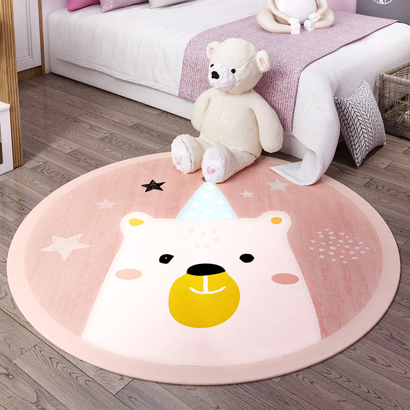 Trendy Kids Room Rug Multi Colored Cartoon Animal Print Indoor Rug Synthetics Easy Care Pet Friendly Washable Carpet Pink Clearhalo 'Area Rug' 'Rug' 2300816