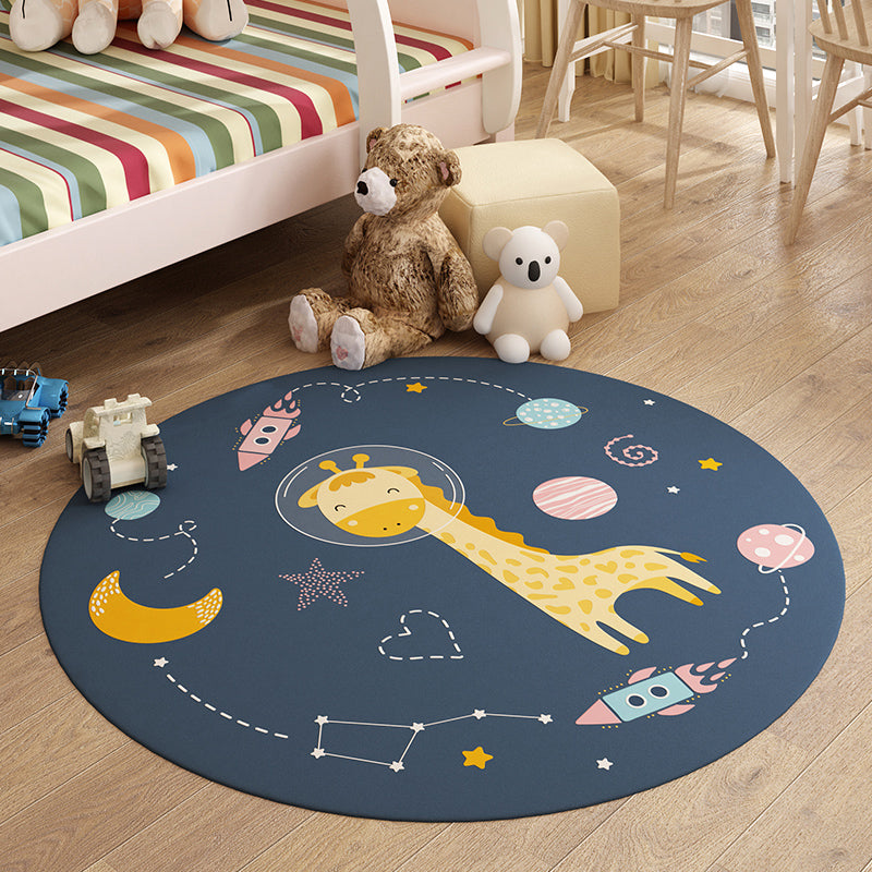 Trendy Kids Room Rug Multi Colored Cartoon Animal Print Indoor Rug Synthetics Easy Care Pet Friendly Washable Carpet Navy Clearhalo 'Area Rug' 'Rug' 2300818