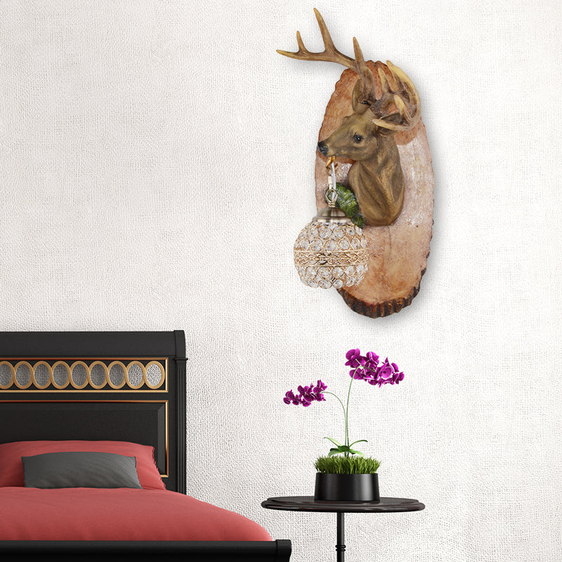 1 Light Resin Wall Lamp Rustic Black/Gold/Tan Orb Shade Indoor Sconce Light Fixture with Elk, Right/Left Clearhalo 'Wall Lamps & Sconces' 'Wall Lights' Lighting' 230089