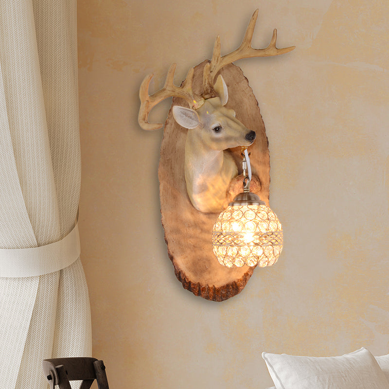 1 Light Resin Wall Lamp Rustic Black/Gold/Tan Orb Shade Indoor Sconce Light Fixture with Elk, Right/Left Yellow Left Clearhalo 'Wall Lamps & Sconces' 'Wall Lights' Lighting' 230091