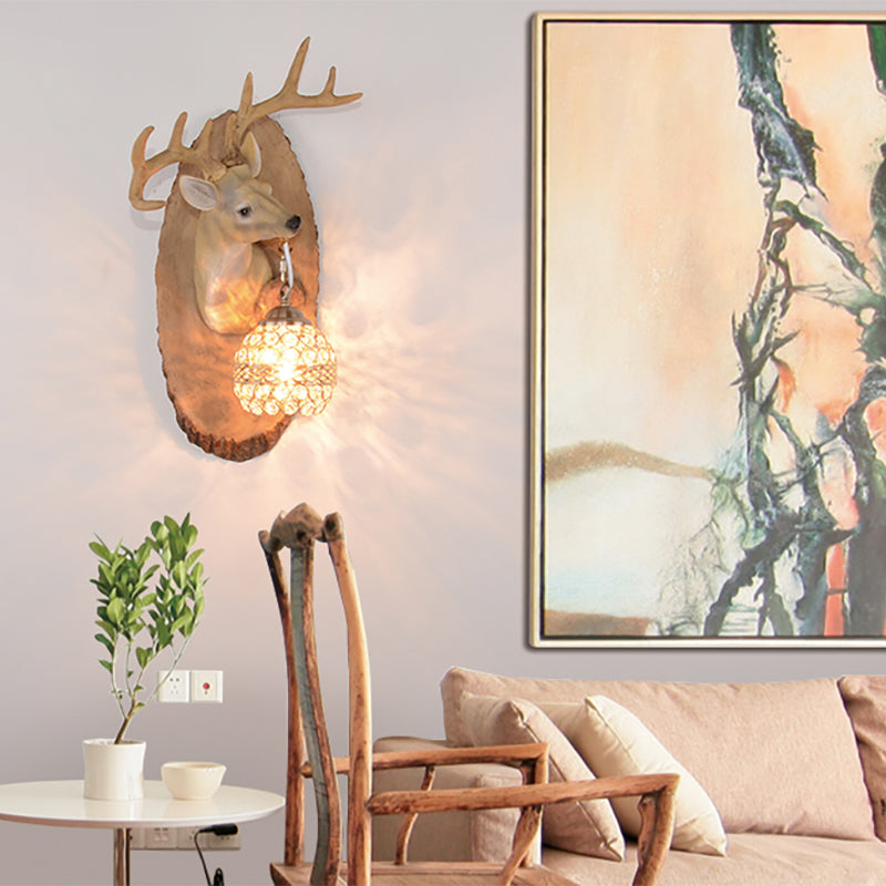 1 Light Resin Wall Lamp Rustic Black/Gold/Tan Orb Shade Indoor Sconce Light Fixture with Elk, Right/Left Clearhalo 'Wall Lamps & Sconces' 'Wall Lights' Lighting' 230092