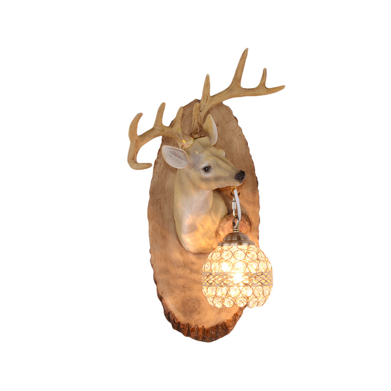 1 Light Resin Wall Lamp Rustic Black/Gold/Tan Orb Shade Indoor Sconce Light Fixture with Elk, Right/Left Clearhalo 'Wall Lamps & Sconces' 'Wall Lights' Lighting' 230093