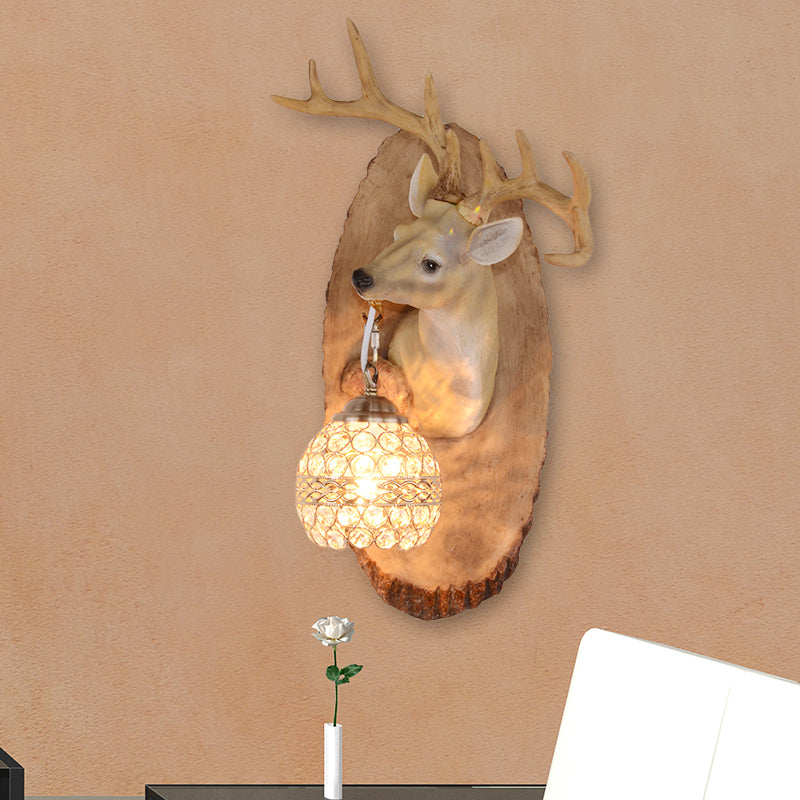 1 Light Resin Wall Lamp Rustic Black/Gold/Tan Orb Shade Indoor Sconce Light Fixture with Elk, Right/Left Yellow Right Clearhalo 'Wall Lamps & Sconces' 'Wall Lights' Lighting' 230094