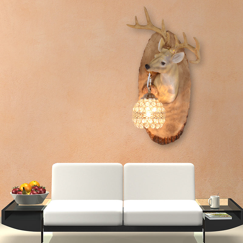 1 Light Resin Wall Lamp Rustic Black/Gold/Tan Orb Shade Indoor Sconce Light Fixture with Elk, Right/Left Clearhalo 'Wall Lamps & Sconces' 'Wall Lights' Lighting' 230095