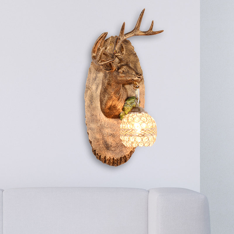 1 Light Resin Wall Lamp Rustic Black/Gold/Tan Orb Shade Indoor Sconce Light Fixture with Elk, Right/Left Gold Left Clearhalo 'Wall Lamps & Sconces' 'Wall Lights' Lighting' 230103