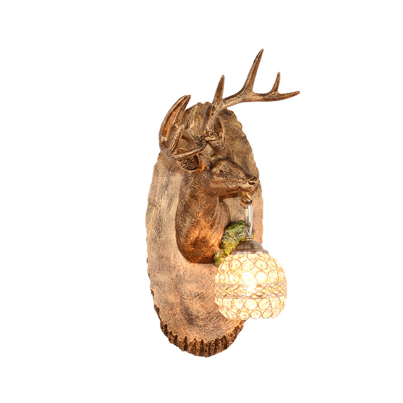 1 Light Resin Wall Lamp Rustic Black/Gold/Tan Orb Shade Indoor Sconce Light Fixture with Elk, Right/Left Clearhalo 'Wall Lamps & Sconces' 'Wall Lights' Lighting' 230105