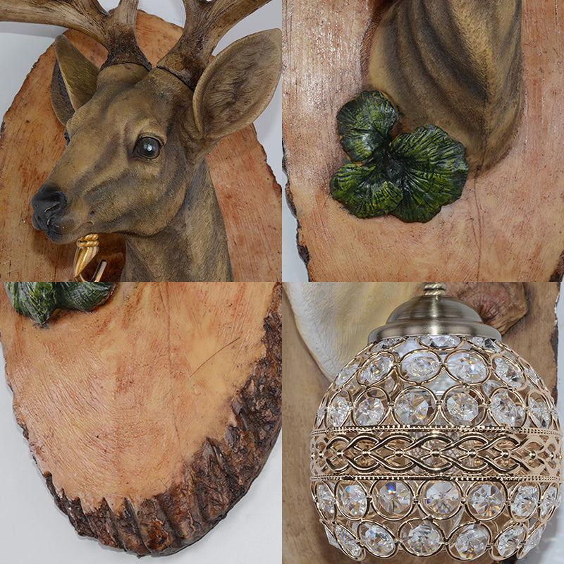 1 Light Resin Wall Lamp Rustic Black/Gold/Tan Orb Shade Indoor Sconce Light Fixture with Elk, Right/Left Clearhalo 'Wall Lamps & Sconces' 'Wall Lights' Lighting' 230111