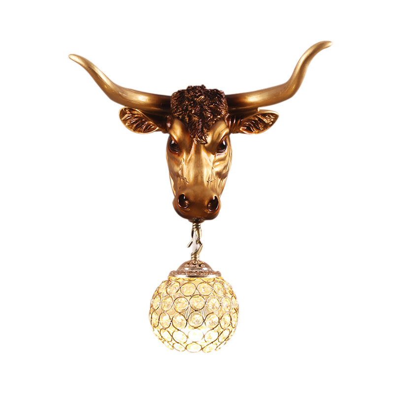 1 Light Globe Wall Lamp Country Gold Resin Sconce Light Fixture for Living Room with Crystal Shade Clearhalo 'Wall Lamps & Sconces' 'Wall Lights' Lighting' 230166