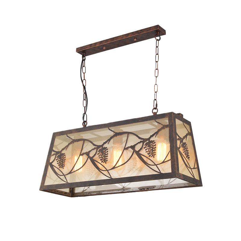 Rust 3/6 Lights Island Light Fixture Country Metal Rectangle Pendant Lighting for Living Room Clearhalo 'Ceiling Lights' 'Island Lights' Lighting' 230185