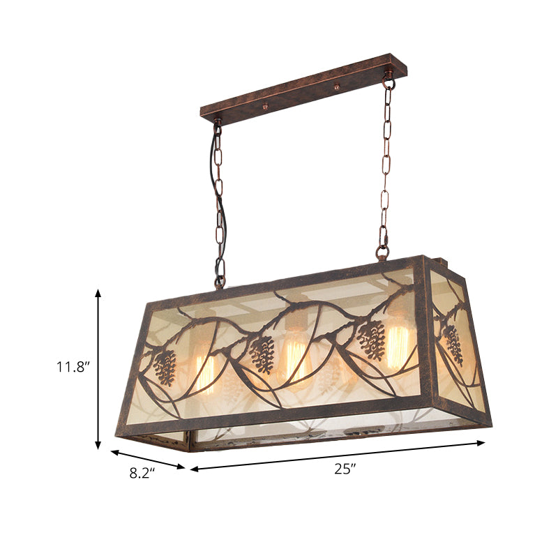 Rust 3/6 Lights Island Light Fixture Country Metal Rectangle Pendant Lighting for Living Room Clearhalo 'Ceiling Lights' 'Island Lights' Lighting' 230186