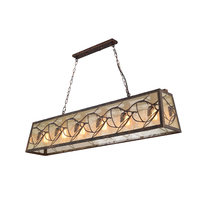 Rust 3/6 Lights Island Light Fixture Country Metal Rectangle Pendant Lighting for Living Room Clearhalo 'Ceiling Lights' 'Island Lights' Lighting' 230189