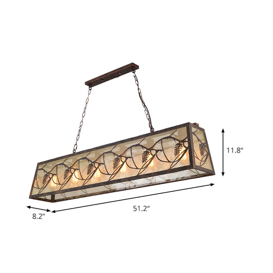 Rust 3/6 Lights Island Light Fixture Country Metal Rectangle Pendant Lighting for Living Room Clearhalo 'Ceiling Lights' 'Island Lights' Lighting' 230190