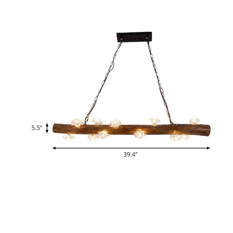 Open Bulb Bedroom Island Lighting Countryside Wood 12 Lights Brown Hanging Lamp Kit Clearhalo 'Ceiling Lights' 'Island Lights' Lighting' 230194