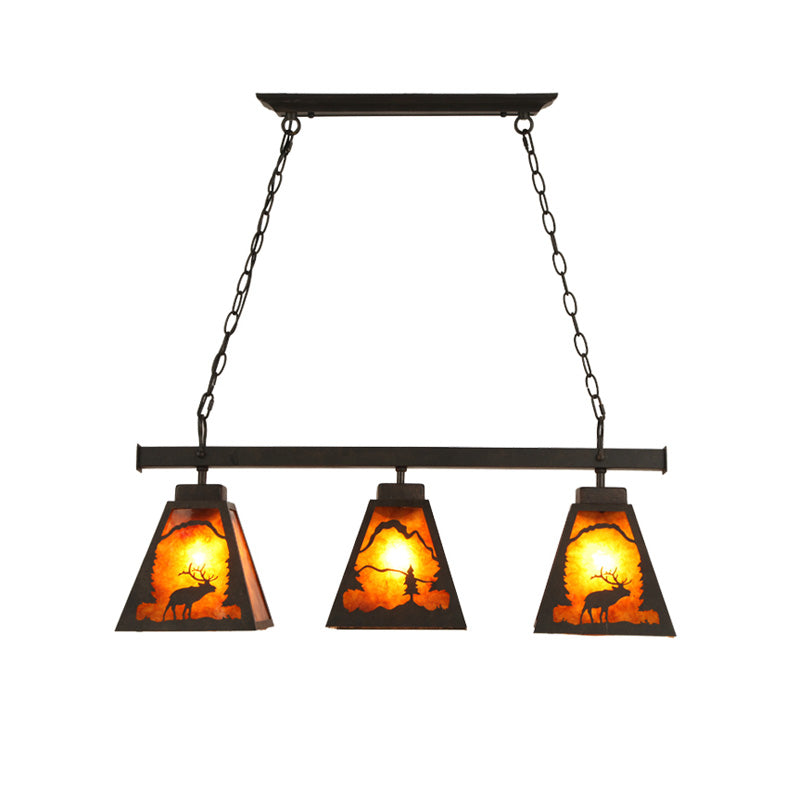 Trapezoid Metal Hanging Pendant Light Country 3 Lights Dining Room Island Lighting Fixture in Rust Clearhalo 'Ceiling Lights' 'Island Lights' Lighting' 230201