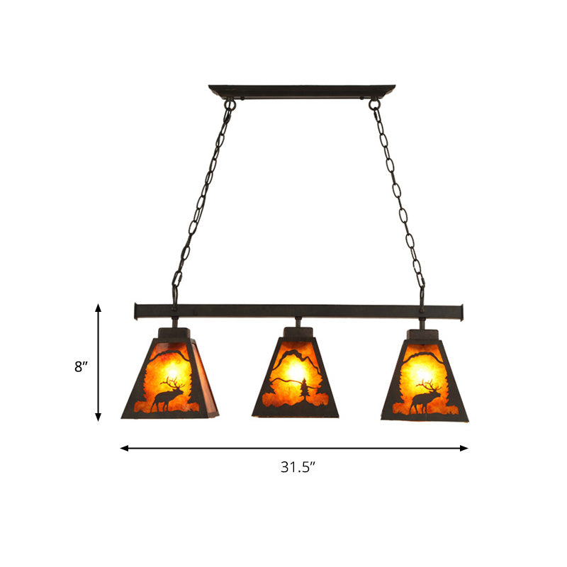 Trapezoid Metal Hanging Pendant Light Country 3 Lights Dining Room Island Lighting Fixture in Rust Clearhalo 'Ceiling Lights' 'Island Lights' Lighting' 230202