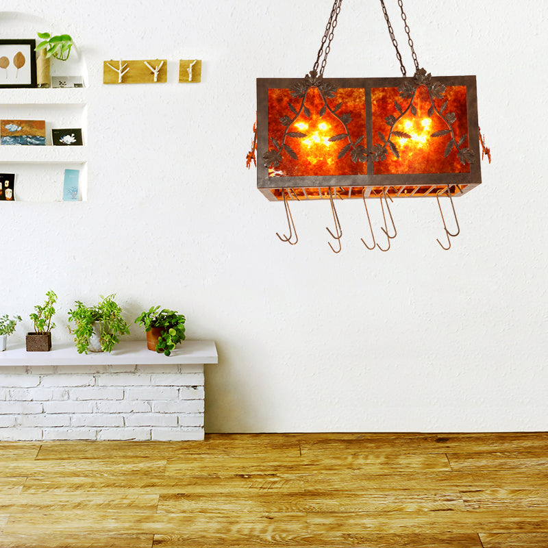 10 Lights Rectangular Island Light Metal Country Rust Lighting Fixture for Dining Room Clearhalo 'Ceiling Lights' 'Island Lights' Lighting' 230211