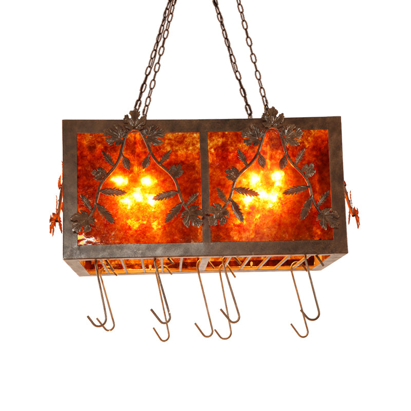 10 Lights Rectangular Island Light Metal Country Rust Lighting Fixture for Dining Room Clearhalo 'Ceiling Lights' 'Island Lights' Lighting' 230212