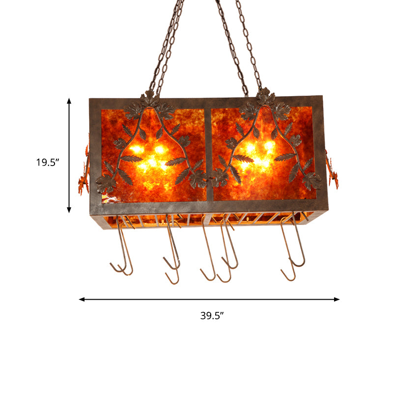 10 Lights Rectangular Island Light Metal Country Rust Lighting Fixture for Dining Room Clearhalo 'Ceiling Lights' 'Island Lights' Lighting' 230213