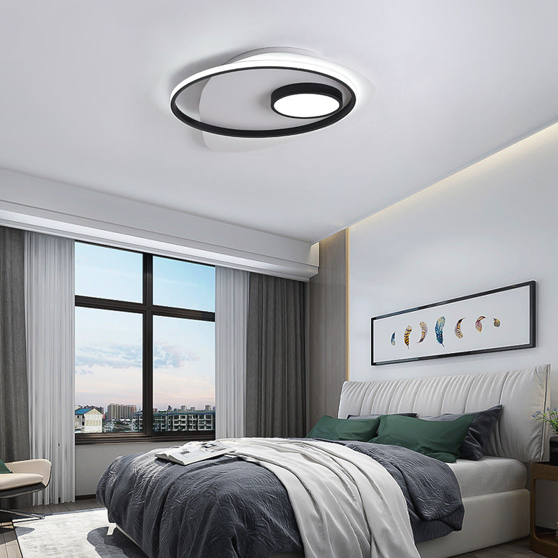 Acrylic Oval Flush Mount Lighting Modernist Led 18"/21.5"/27" Wide Black and White Flush Ceiling Lamp Fixture in White/Warm Light Clearhalo 'Ceiling Lights' 'Close To Ceiling Lights' 'Close to ceiling' 'Flush mount' Lighting' 230230