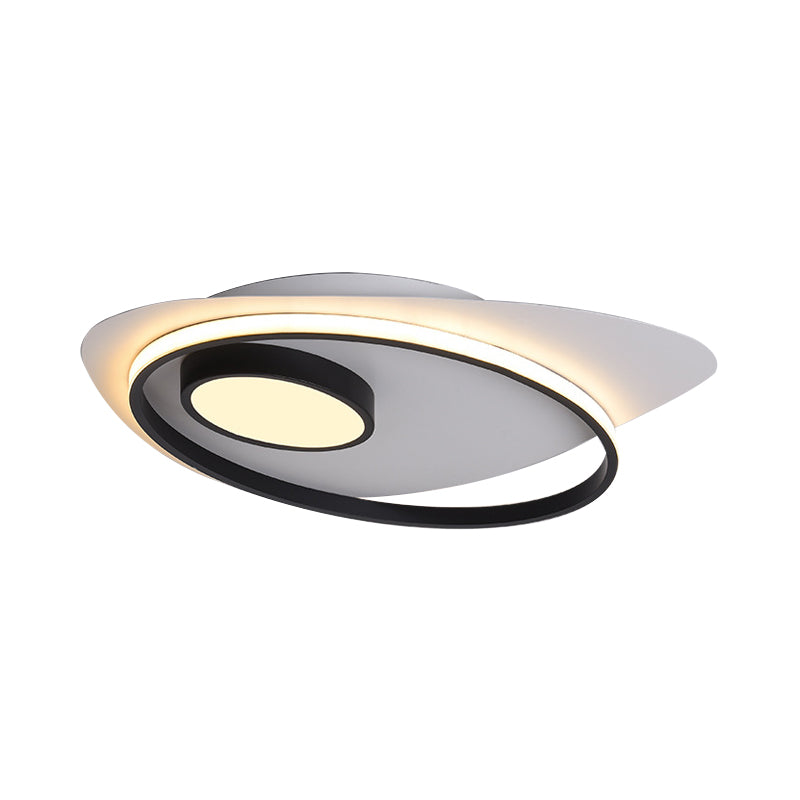 Acrylic Oval Flush Mount Lighting Modernist Led 18"/21.5"/27" Wide Black and White Flush Ceiling Lamp Fixture in White/Warm Light Clearhalo 'Ceiling Lights' 'Close To Ceiling Lights' 'Close to ceiling' 'Flush mount' Lighting' 230233