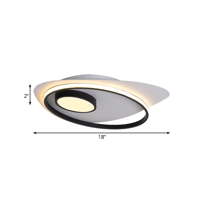 Acrylic Oval Flush Mount Lighting Modernist Led 18"/21.5"/27" Wide Black and White Flush Ceiling Lamp Fixture in White/Warm Light Clearhalo 'Ceiling Lights' 'Close To Ceiling Lights' 'Close to ceiling' 'Flush mount' Lighting' 230234