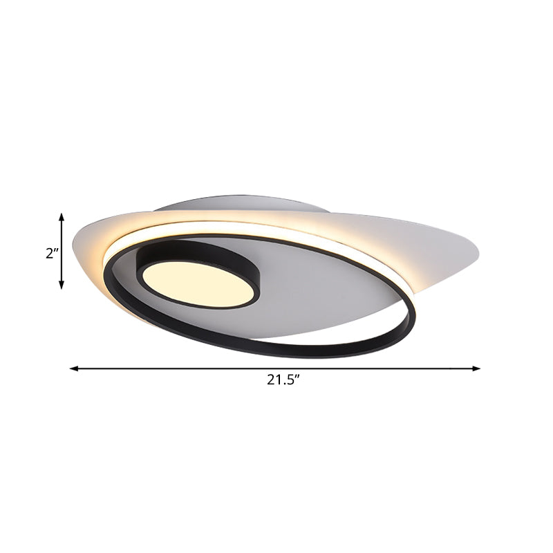 Acrylic Oval Flush Mount Lighting Modernist Led 18"/21.5"/27" Wide Black and White Flush Ceiling Lamp Fixture in White/Warm Light Clearhalo 'Ceiling Lights' 'Close To Ceiling Lights' 'Close to ceiling' 'Flush mount' Lighting' 230235