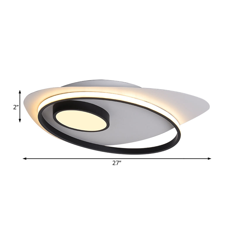 Acrylic Oval Flush Mount Lighting Modernist Led 18"/21.5"/27" Wide Black and White Flush Ceiling Lamp Fixture in White/Warm Light Clearhalo 'Ceiling Lights' 'Close To Ceiling Lights' 'Close to ceiling' 'Flush mount' Lighting' 230236