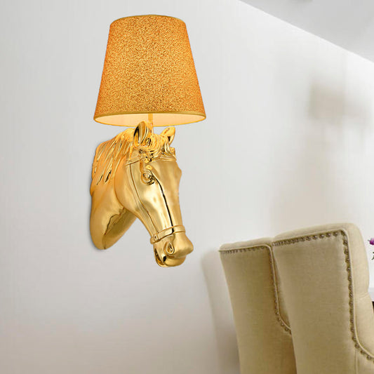 Metal Horse Head Sconce Lighting Classical 1 Light Indoor Wall Mounted Lamp in Gold, 8.5"/12" W Clearhalo 'Wall Lamps & Sconces' 'Wall Lights' Lighting' 230300