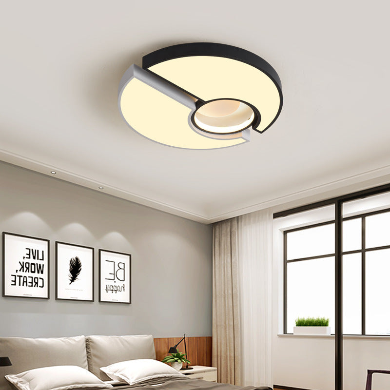 Metal Round Flush Mount Light Modern 19"/22" Wide Led Black and White Flush Mount Lamp Fixture with Recessed Diffuser in White/Warm Light Clearhalo 'Ceiling Lights' 'Close To Ceiling Lights' 'Close to ceiling' 'Flush mount' Lighting' 230308