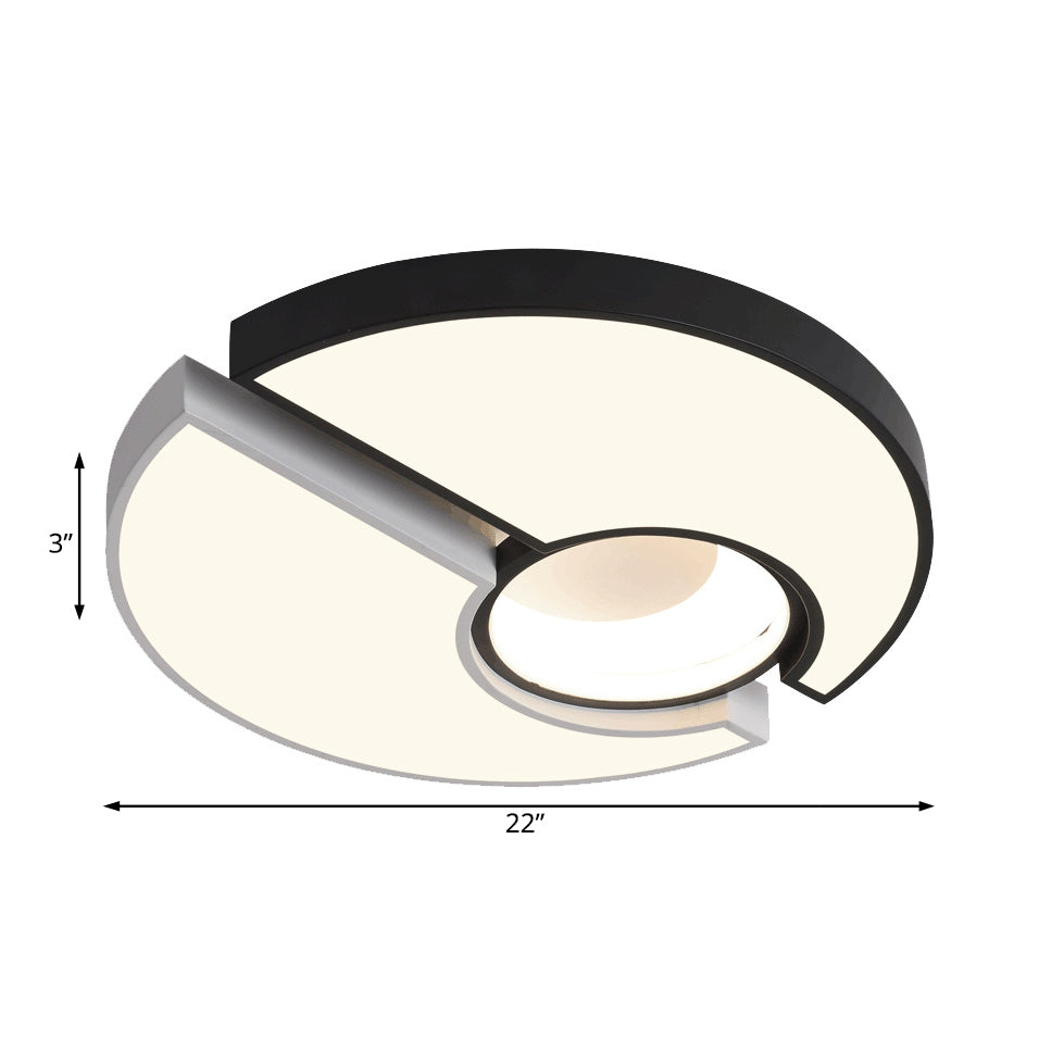 Metal Round Flush Mount Light Modern 19"/22" Wide Led Black and White Flush Mount Lamp Fixture with Recessed Diffuser in White/Warm Light Clearhalo 'Ceiling Lights' 'Close To Ceiling Lights' 'Close to ceiling' 'Flush mount' Lighting' 230312