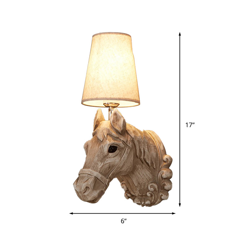 1 Light Wall Lamp Lighting Traditional Horse Resin Sconce Light Fixture in Light Brown with Tapered Fabric Shade Clearhalo 'Wall Lamps & Sconces' 'Wall Lights' Lighting' 230317