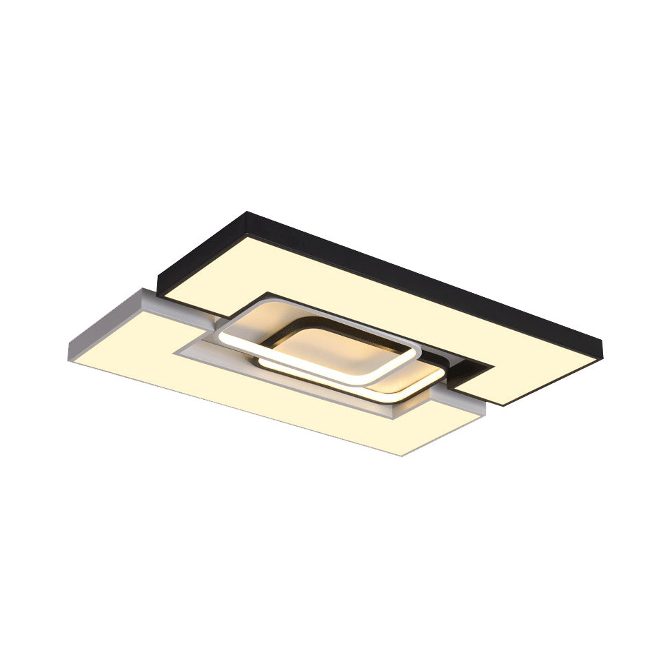 Square/Rectangular Flush Mount Lamp Modern Metal 22"/31.5" Wide Led Black and White Flush Mount Ceiling Fixture with Recessed Diffuser in White/Warm Light Clearhalo 'Ceiling Lights' 'Close To Ceiling Lights' 'Close to ceiling' 'Flush mount' Lighting' 230333