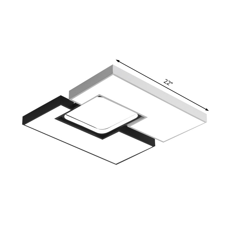 Square/Rectangular Flush Mount Lamp Modern Metal 22"/31.5" Wide Led Black and White Flush Mount Ceiling Fixture with Recessed Diffuser in White/Warm Light Clearhalo 'Ceiling Lights' 'Close To Ceiling Lights' 'Close to ceiling' 'Flush mount' Lighting' 230339