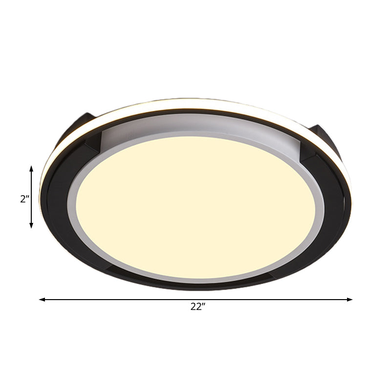 Black Circular Flush Lighting Contemporary Led Metal Flush Mount Light Fixture with Frosted Diffuser in White/Warm Light, 19"/22" Wide Clearhalo 'Ceiling Lights' 'Close To Ceiling Lights' 'Close to ceiling' 'Flush mount' Lighting' 230356