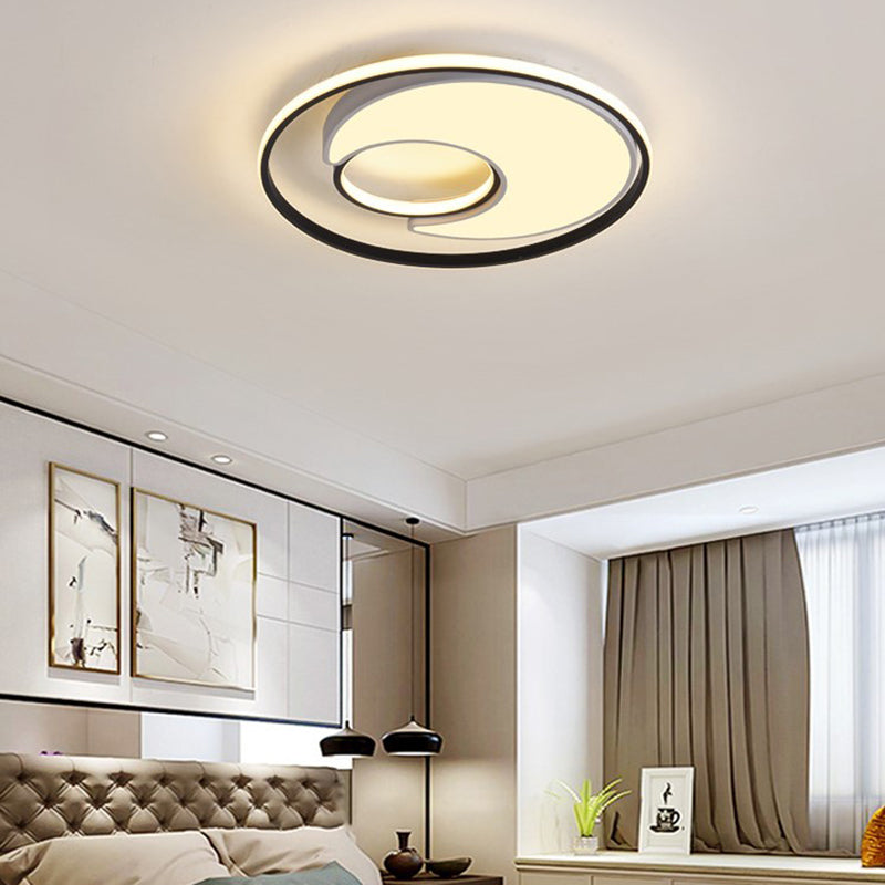 Circular Flush Mount Lighting Modernist Black/White Metal Led 19"/22" Wide Flush Mount Fixture with Frosted Diffuser in White/Warm Light White Warm Clearhalo 'Ceiling Lights' 'Close To Ceiling Lights' 'Close to ceiling' 'Flush mount' Lighting' 230376