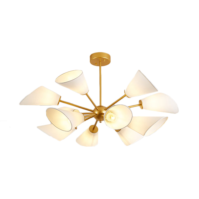 Metal Sputnik Chandelier Lamp Contemporary Multi Lights Gold/Black Led Hanging Pendant Light with White Fabric Cone Shade Clearhalo 'Ceiling Lights' 'Chandeliers' 'Modern Chandeliers' 'Modern' Lighting' 230423