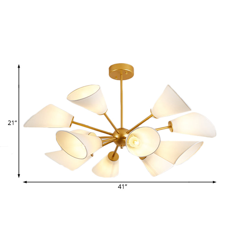 Metal Sputnik Chandelier Lamp Contemporary Multi Lights Gold/Black Led Hanging Pendant Light with White Fabric Cone Shade Clearhalo 'Ceiling Lights' 'Chandeliers' 'Modern Chandeliers' 'Modern' Lighting' 230424