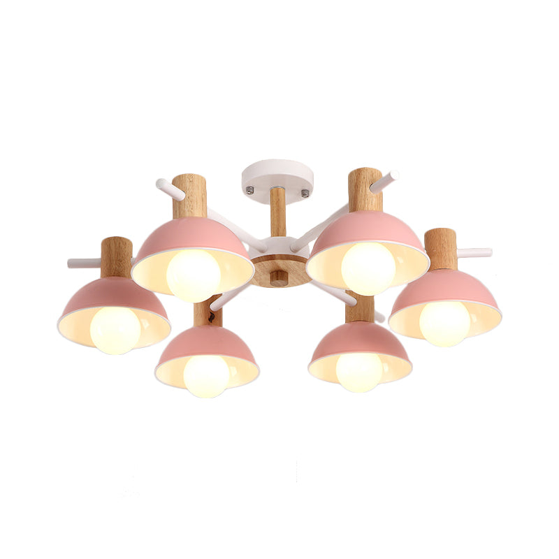 Pink/Green Dome Chandelier Lighting with Radial Design Modernist 6 Lights Rubber Led Hanging Lamp Fixture Clearhalo 'Ceiling Lights' 'Chandeliers' 'Modern Chandeliers' 'Modern' Lighting' 230462