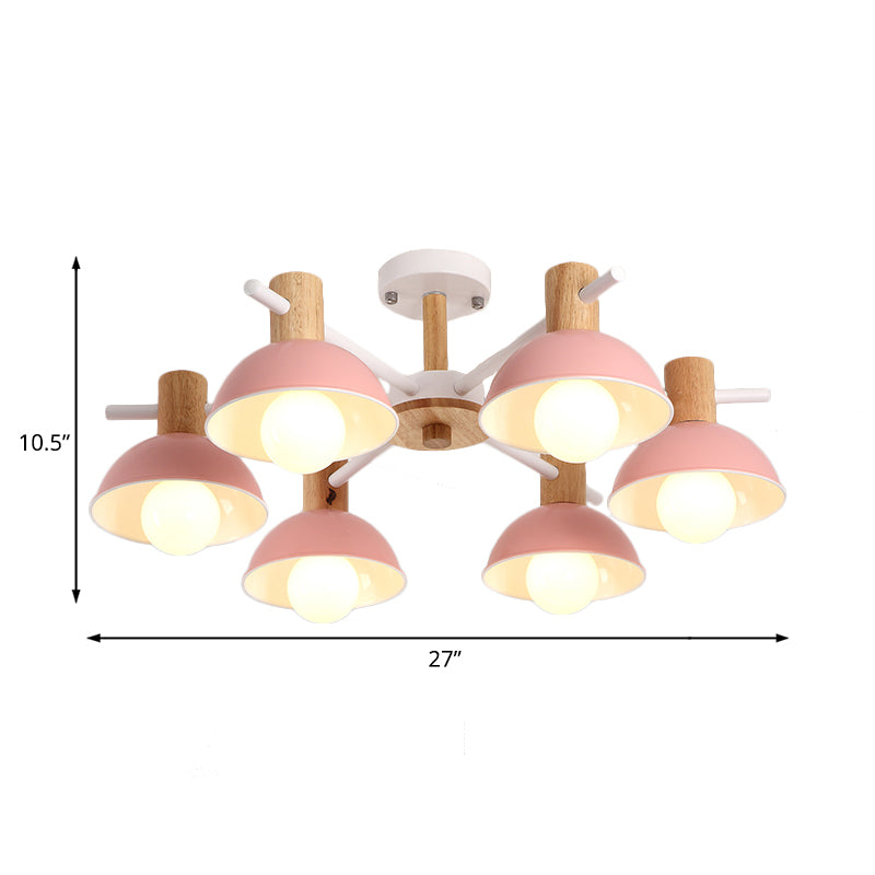 Pink/Green Dome Chandelier Lighting with Radial Design Modernist 6 Lights Rubber Led Hanging Lamp Fixture Clearhalo 'Ceiling Lights' 'Chandeliers' 'Modern Chandeliers' 'Modern' Lighting' 230463