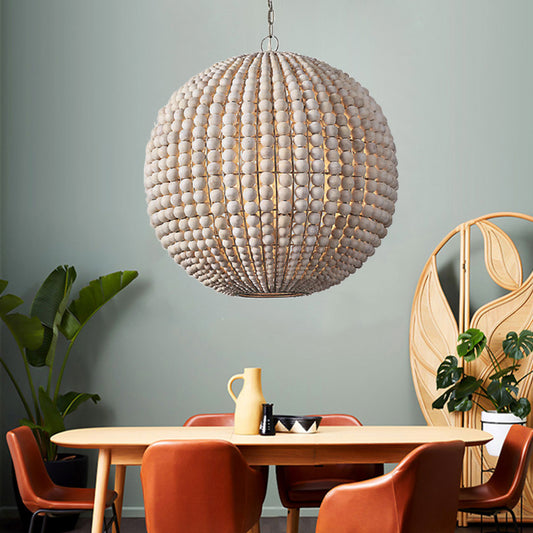 Nordic Sphere Suspension Lamp Wood 1 Head Hanging Light Fixture in Beige for Living Room Clearhalo 'Ceiling Lights' 'Pendant Lights' 'Pendants' Lighting' 230470