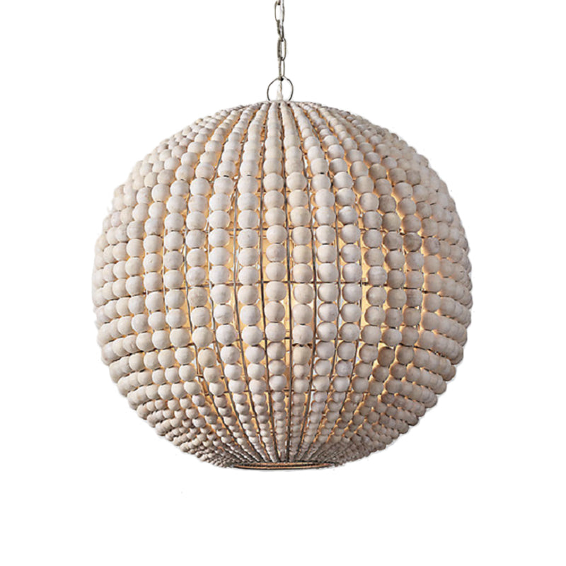 Nordic Sphere Suspension Lamp Wood 1 Head Hanging Light Fixture in Beige for Living Room Clearhalo 'Ceiling Lights' 'Pendant Lights' 'Pendants' Lighting' 230471