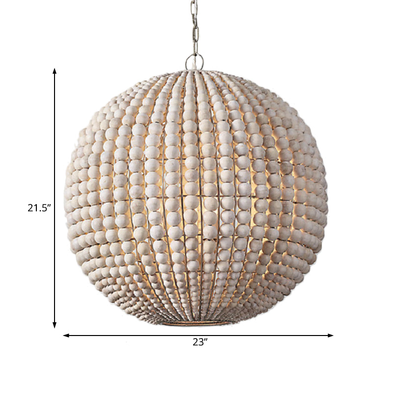 Nordic Sphere Suspension Lamp Wood 1 Head Hanging Light Fixture in Beige for Living Room Clearhalo 'Ceiling Lights' 'Pendant Lights' 'Pendants' Lighting' 230472