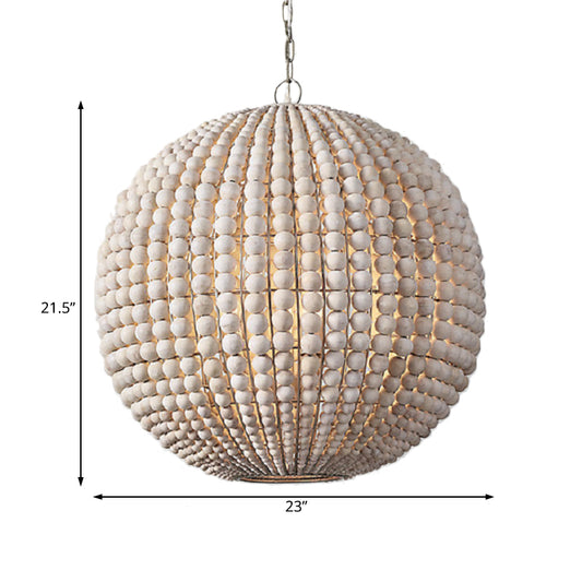 Nordic Sphere Suspension Lamp Wood 1 Head Hanging Light Fixture in Beige for Living Room Clearhalo 'Ceiling Lights' 'Pendant Lights' 'Pendants' Lighting' 230472