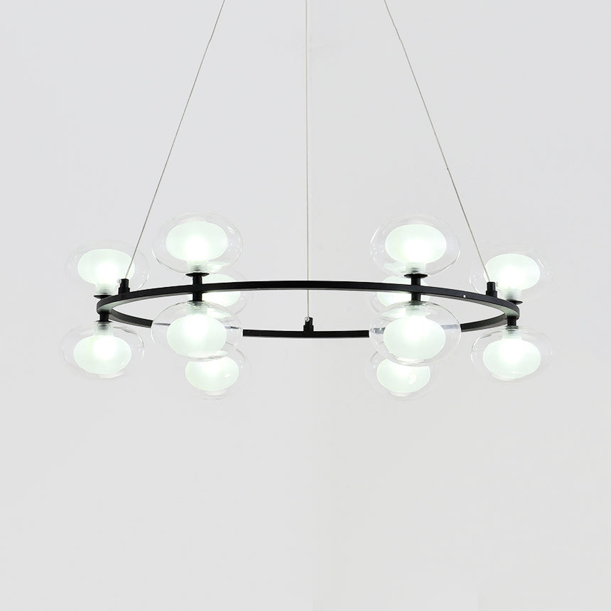 Metal Circular Chandelier Lamp Contemporary 8/12 Lights Black Led Hanging Pendant Light with Clear Glass Oval Shade Clearhalo 'Ceiling Lights' 'Chandeliers' 'Modern Chandeliers' 'Modern' Lighting' 230475
