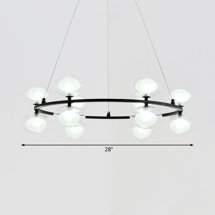 Metal Circular Chandelier Lamp Contemporary 8/12 Lights Black Led Hanging Pendant Light with Clear Glass Oval Shade Clearhalo 'Ceiling Lights' 'Chandeliers' 'Modern Chandeliers' 'Modern' Lighting' 230476