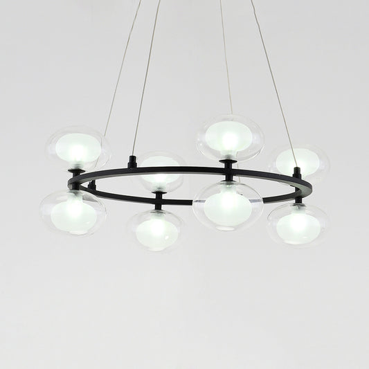 Metal Circular Chandelier Lamp Contemporary 8/12 Lights Black Led Hanging Pendant Light with Clear Glass Oval Shade Clearhalo 'Ceiling Lights' 'Chandeliers' 'Modern Chandeliers' 'Modern' Lighting' 230479
