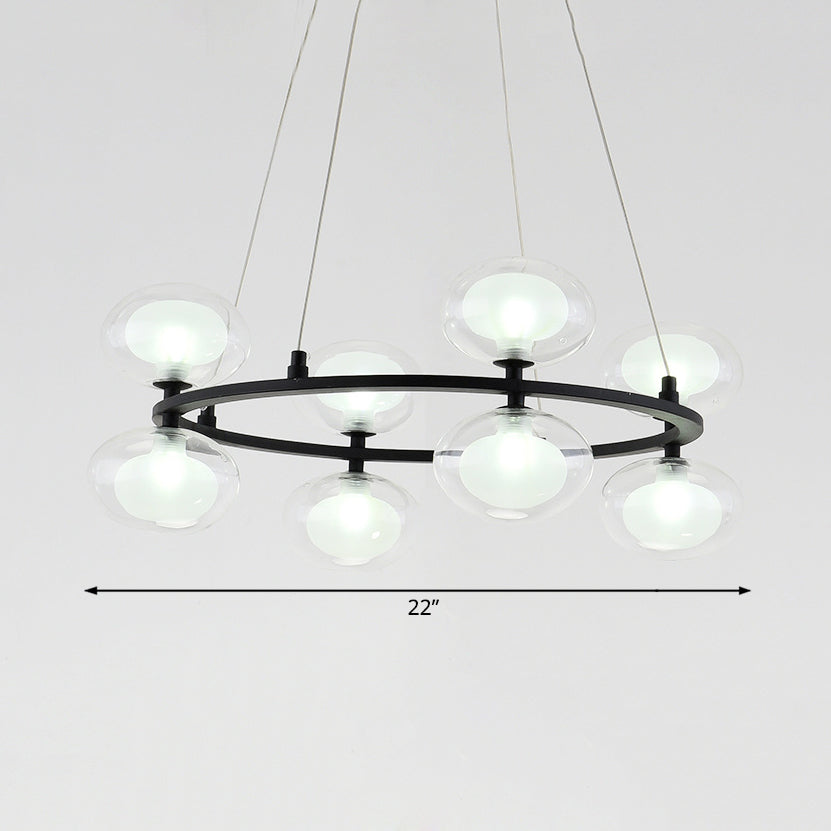 Metal Circular Chandelier Lamp Contemporary 8/12 Lights Black Led Hanging Pendant Light with Clear Glass Oval Shade Clearhalo 'Ceiling Lights' 'Chandeliers' 'Modern Chandeliers' 'Modern' Lighting' 230480