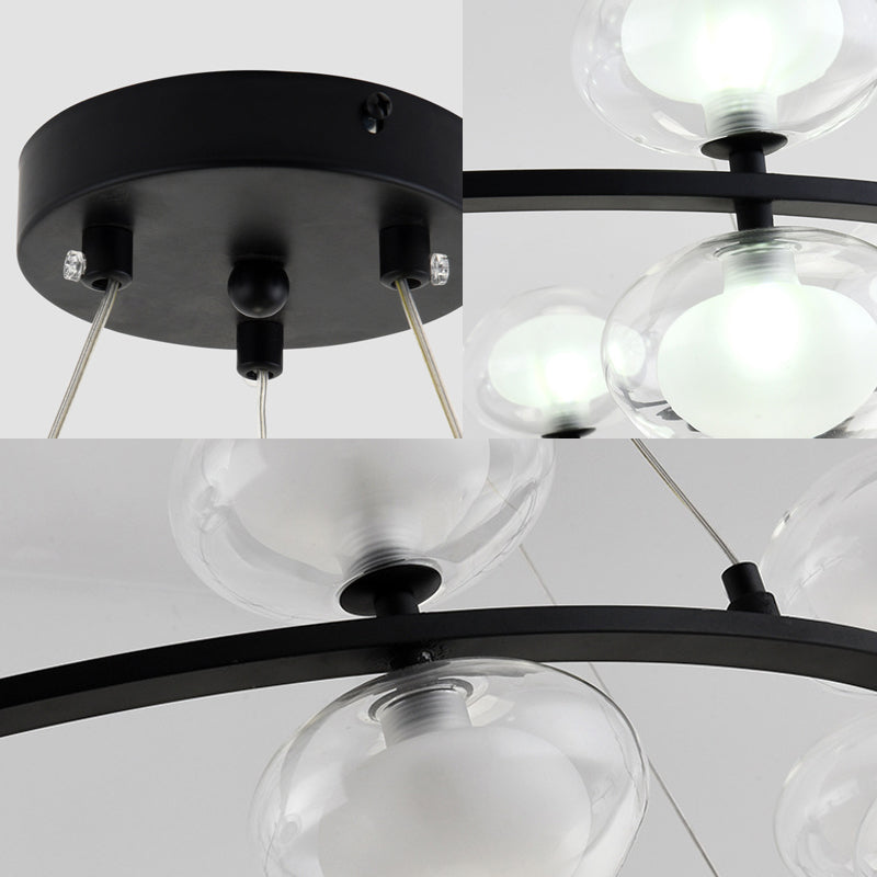 Metal Circular Chandelier Lamp Contemporary 8/12 Lights Black Led Hanging Pendant Light with Clear Glass Oval Shade Clearhalo 'Ceiling Lights' 'Chandeliers' 'Modern Chandeliers' 'Modern' Lighting' 230481