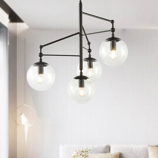 Globe Clear Frosted Glass Chandelier Contemporary 4 Lights Black Hanging Light Fixture Black Clearhalo 'Ceiling Lights' 'Chandeliers' 'Glass shade' 'Glass' 'Modern Chandeliers' 'Modern' Lighting' 230482
